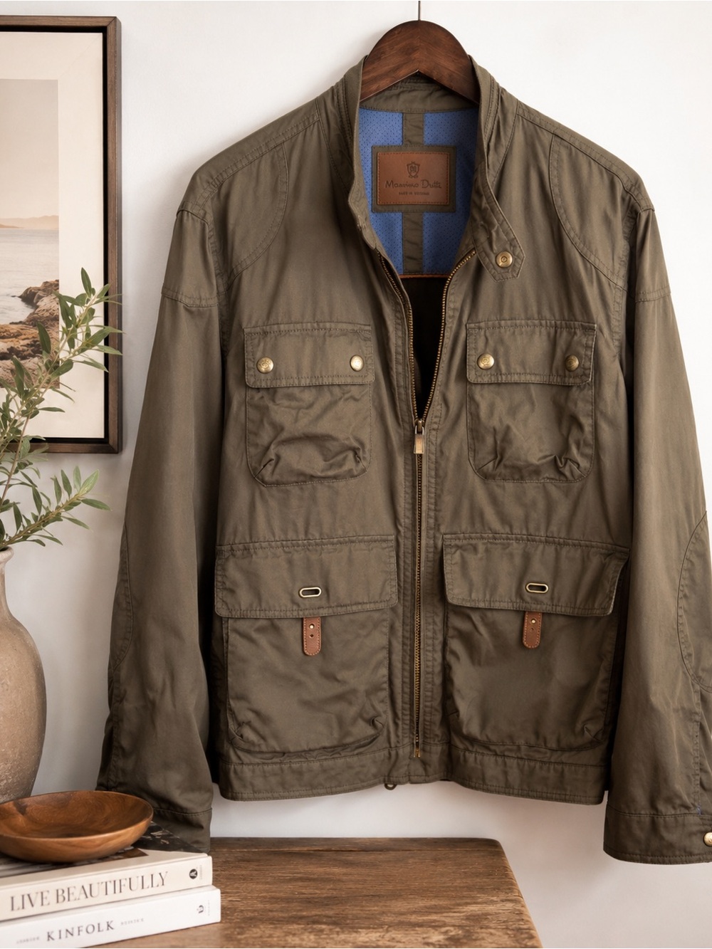 Massimo Dutti Men’s Utility Field Jacket Olive Brown XL